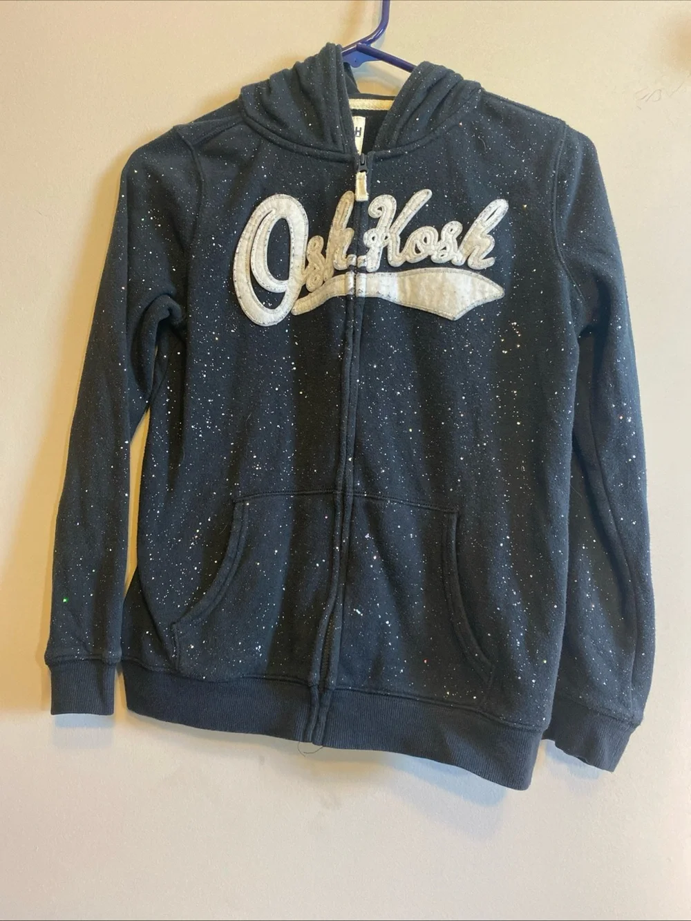OSH KOSH BGOSH Girls Sz 14 Sweatshirt Black Hoodie‎ Glitter All Over Full Zip